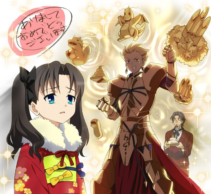 Fate/stay night characters in festive scene