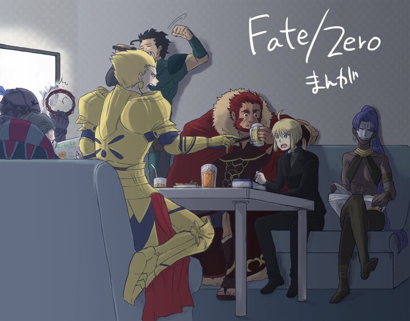 Fate/Zero characters in a cafe
