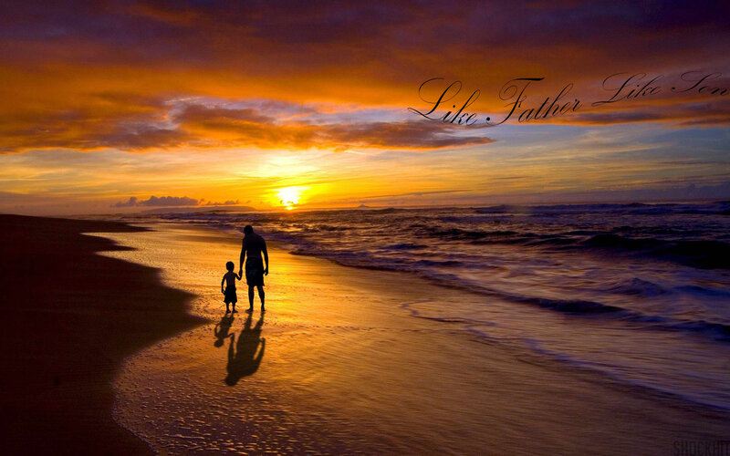 Father and Child on Beach — Orange