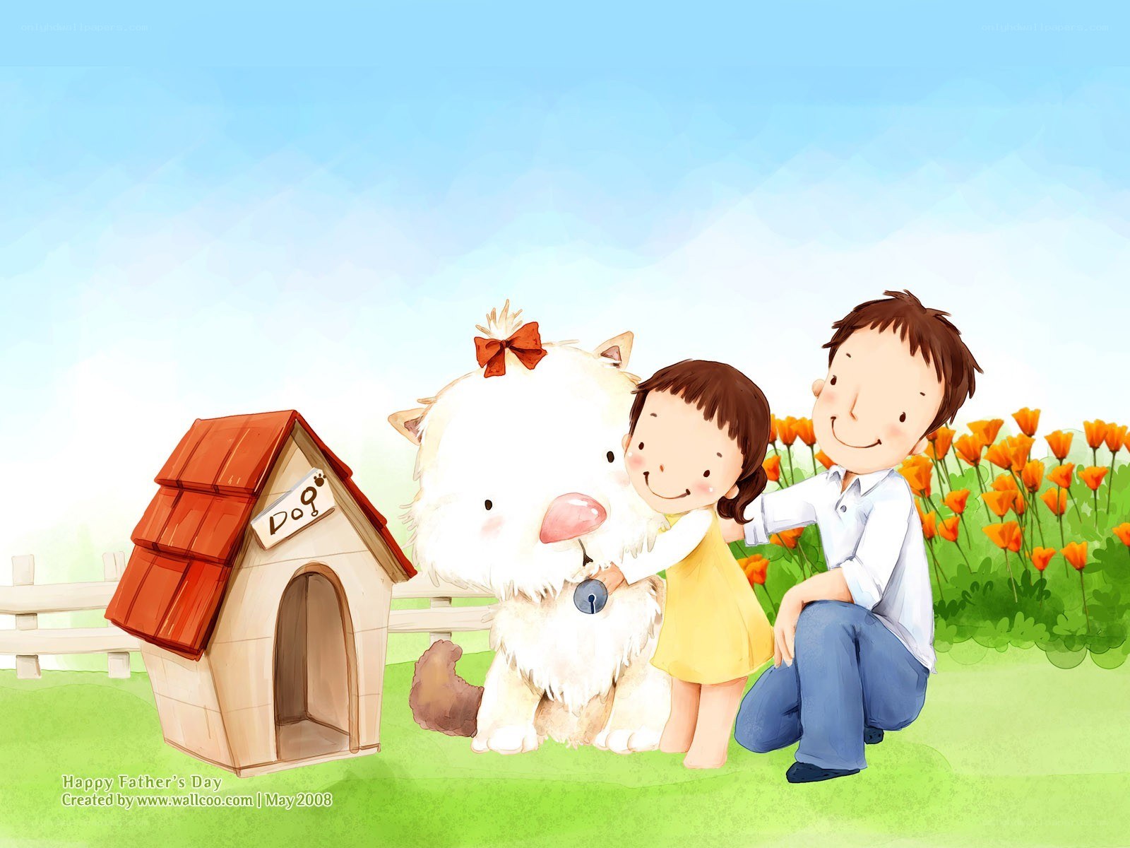Father and child with dog