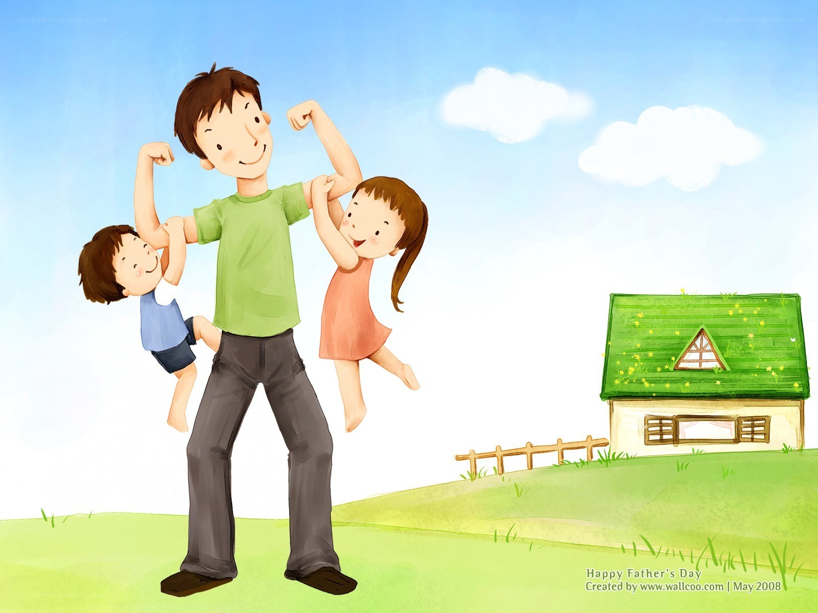 Father and children playing