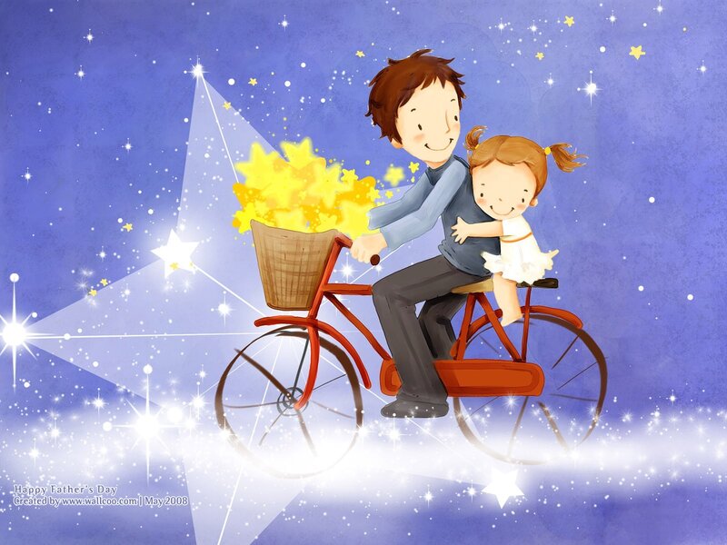 Father and daughter on a starry bike ride