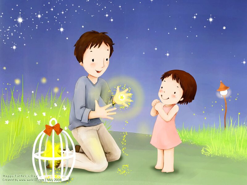 Father and daughter under stars