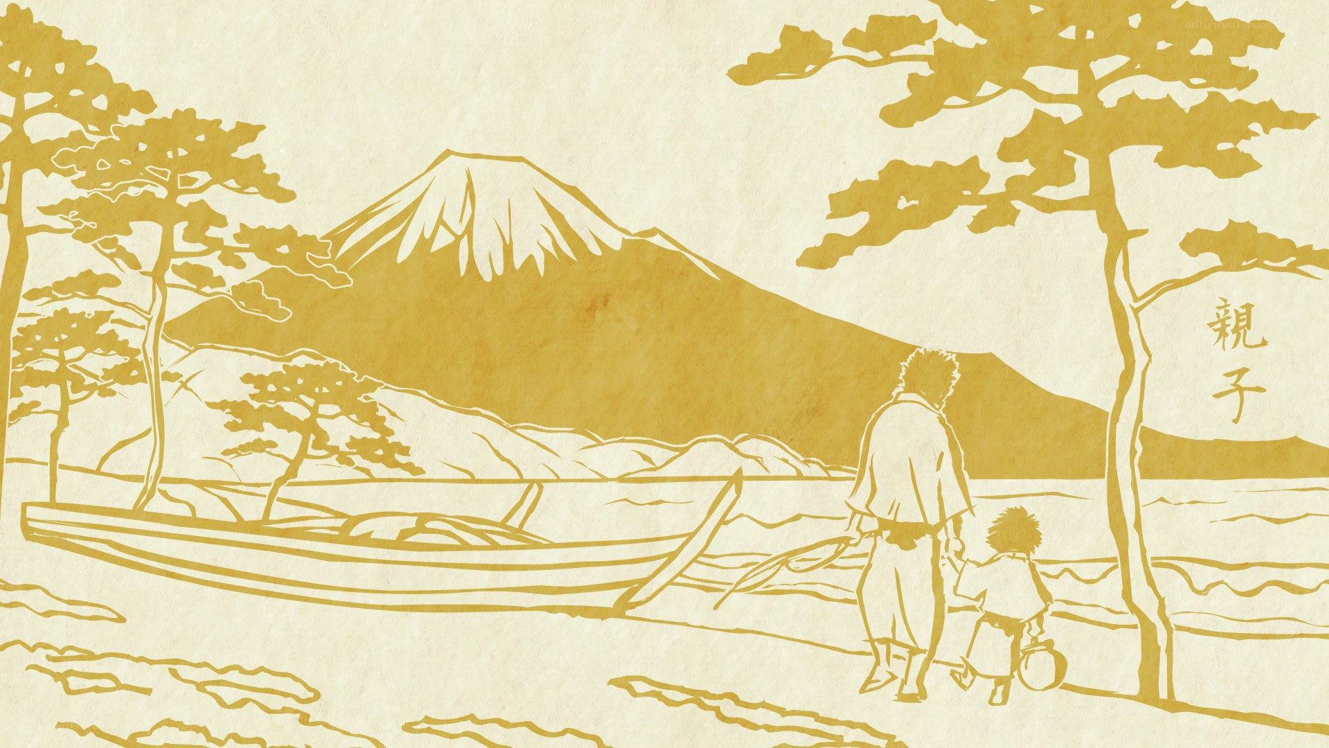 Father and son by Mount Fuji