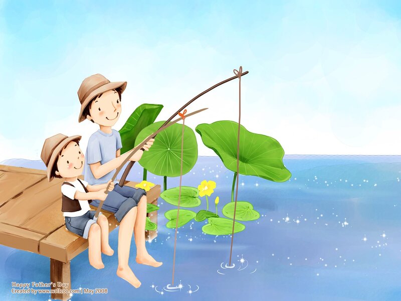 Father and Son Fishing — Blue
