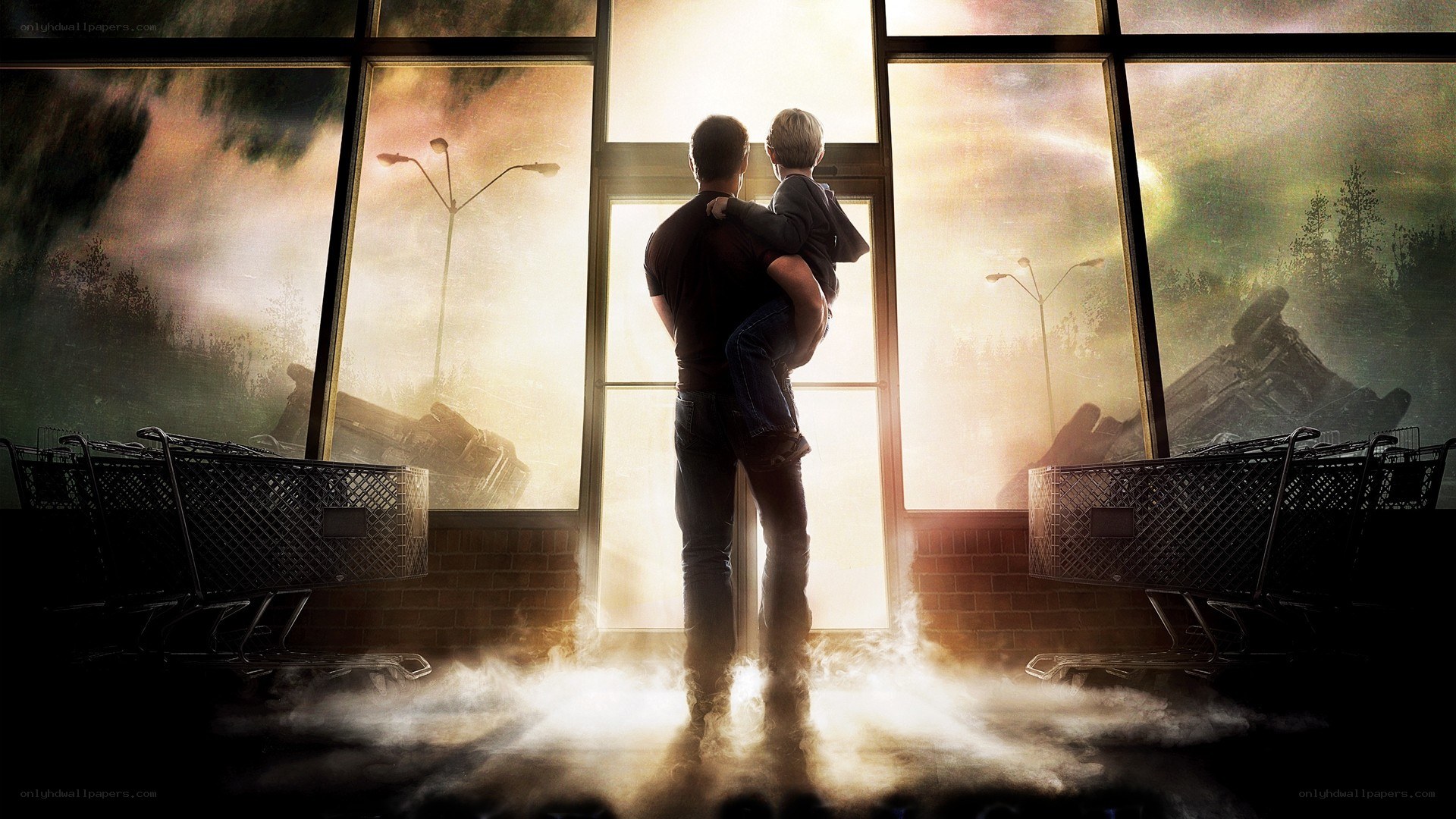 father and son in a post-apocalyptic world
