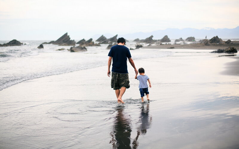 Father and Son Walking — Gray