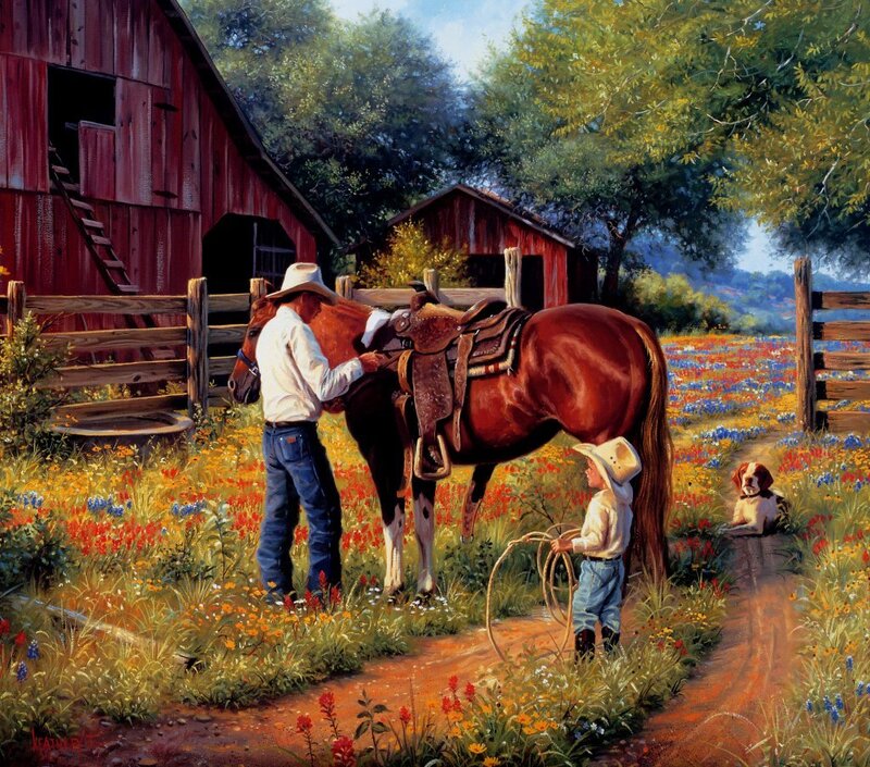 Father and son with horse