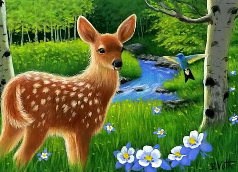 Fawn in a Meadow — Green, Serene