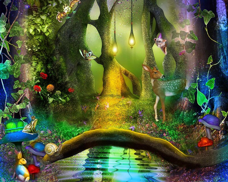 Fawn in Enchanted Forest — Green