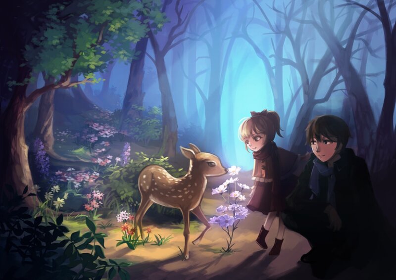 Fawn in Forest — Blue, Serene
