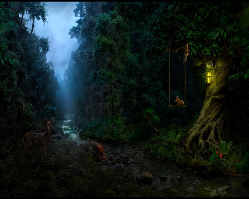 Fawn in Forest — Green, Mysterious