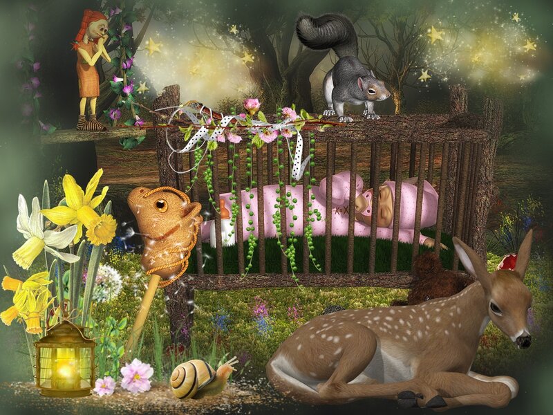 Fawn in Forest — Green, Serene, Night