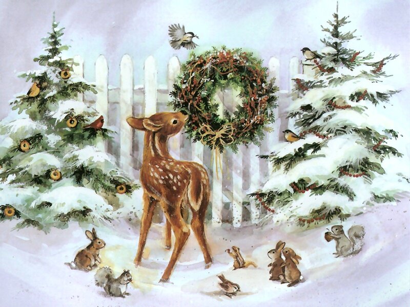Fawn in Winter Scene