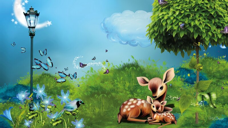 Fawn with Fawn in Meadow