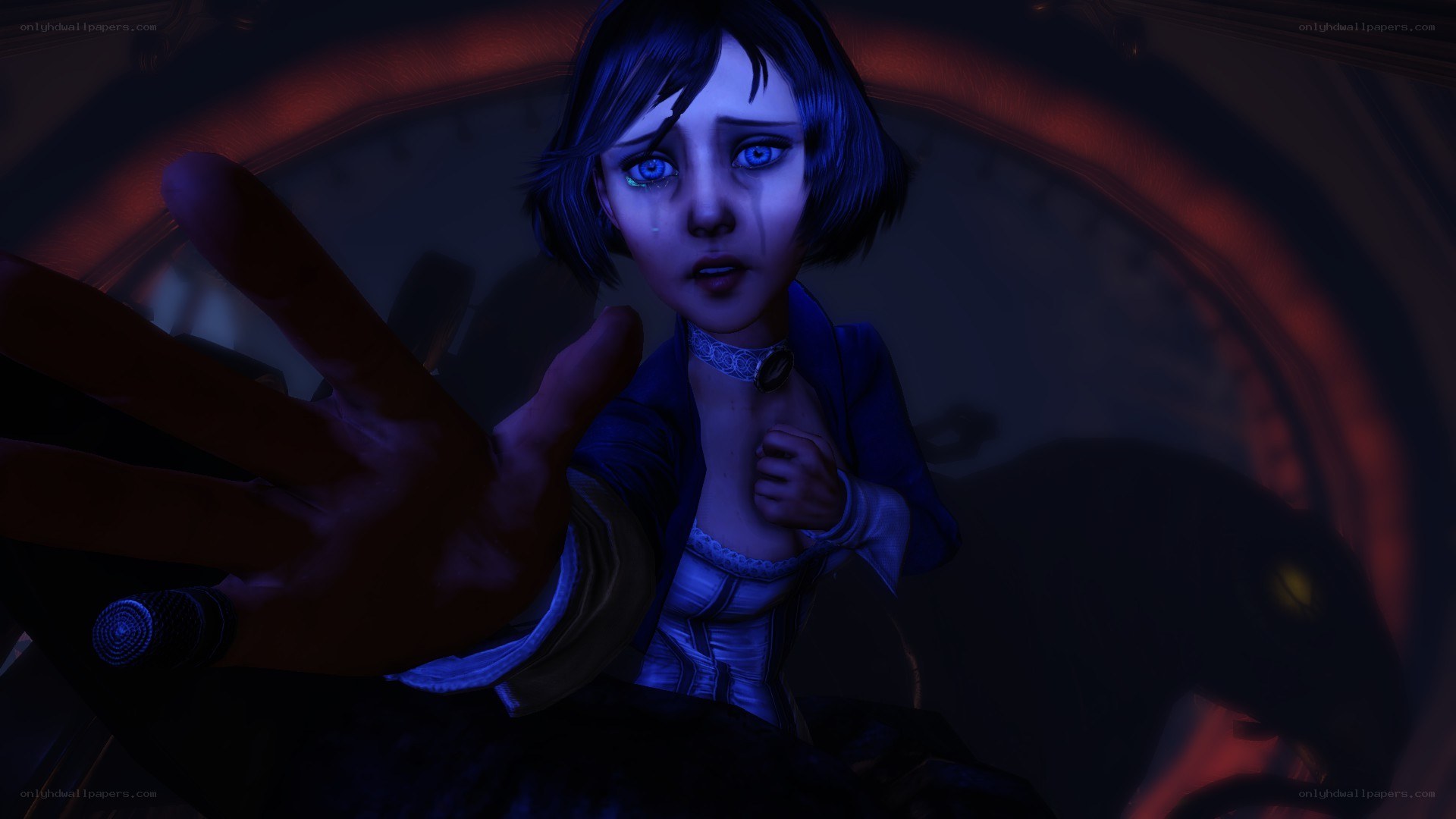 fearful girl in dark room