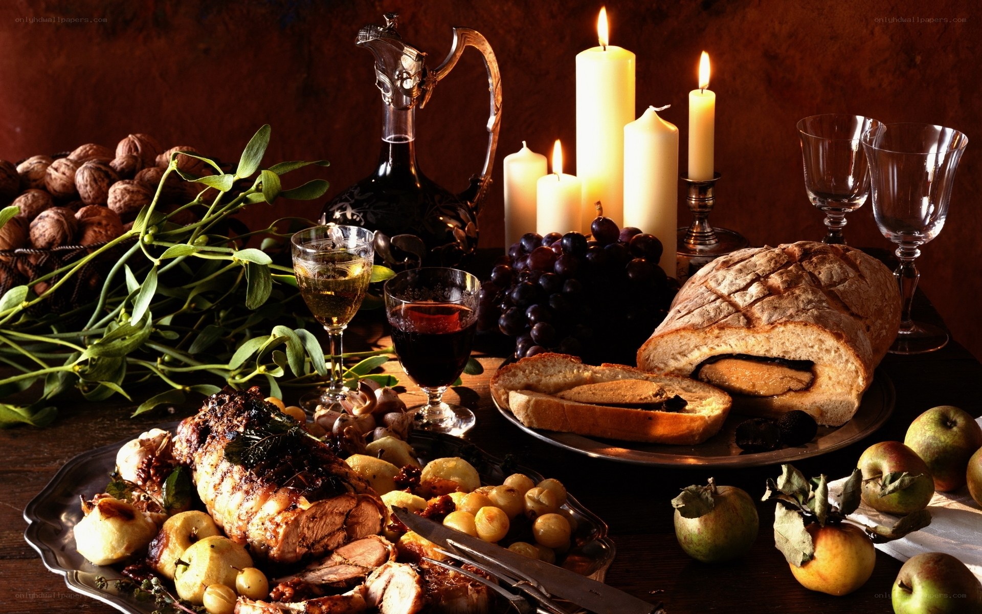 Feast of roasted meat and bread