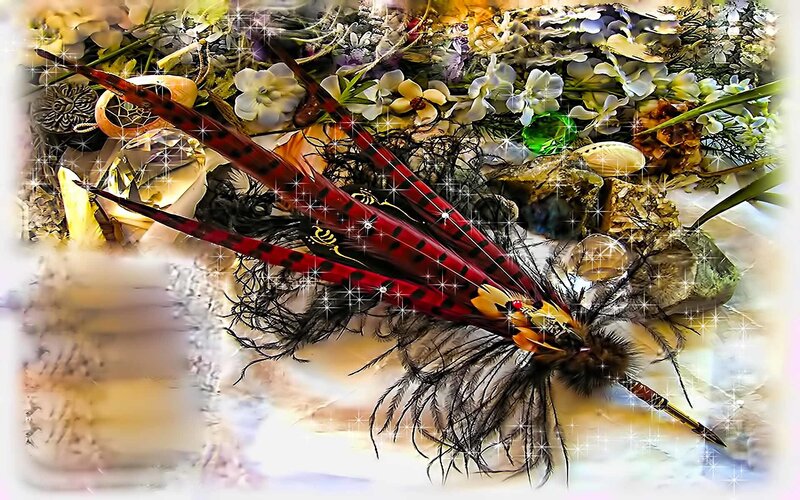 feather and crystal arrangement
