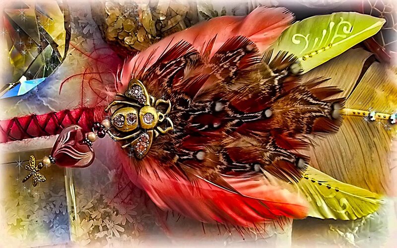 feather and spider ornament