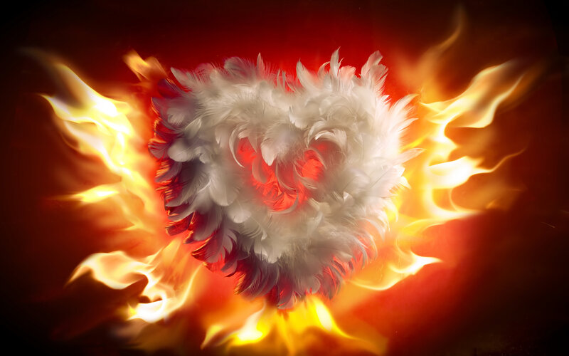 Feather Heart on Fire — Red