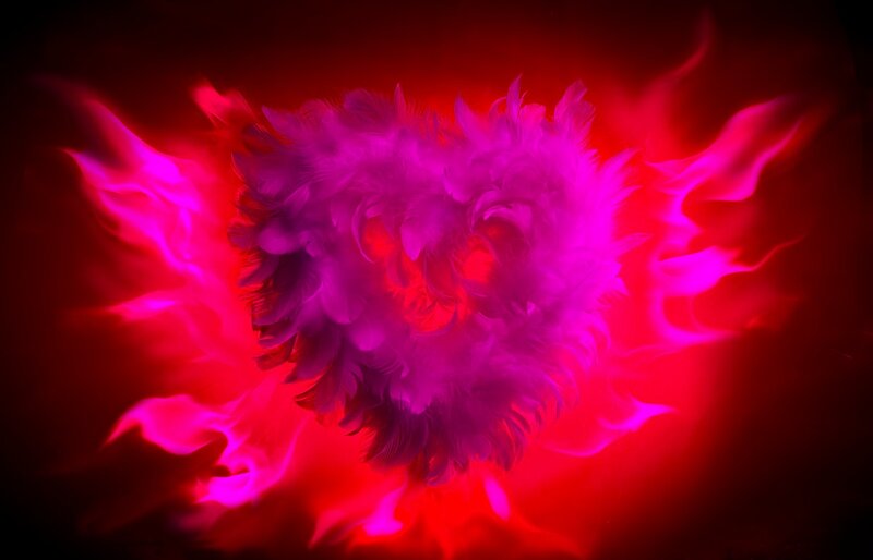 Feather Heart with Flames