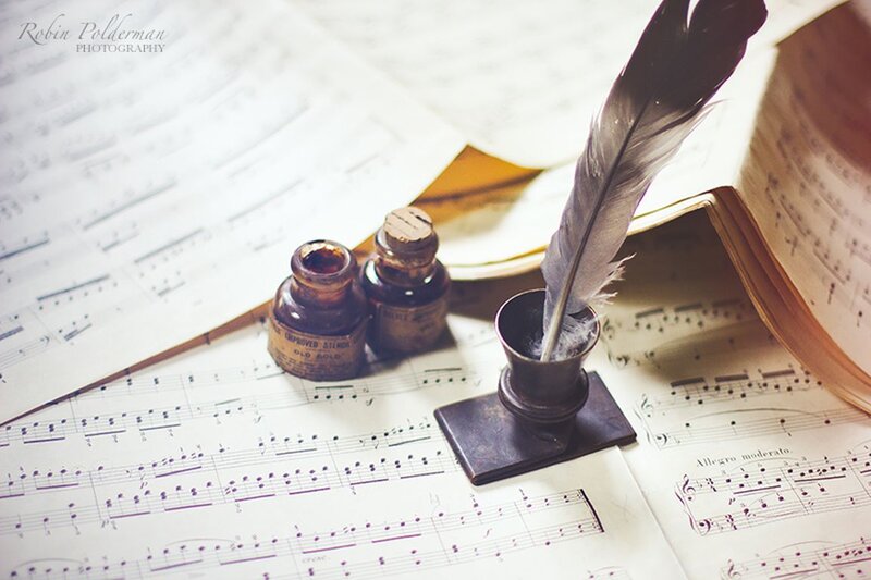 Feather Quill and Ink Bottles