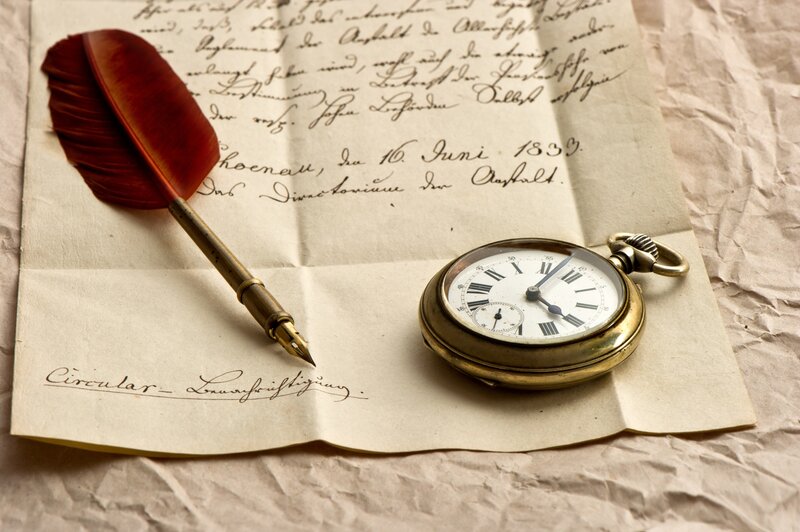 Feather Quill and Pocket Watch