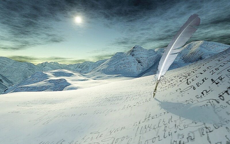 Feather Quill on Snowy Mountains — White