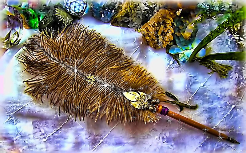 Feather quill with crystals