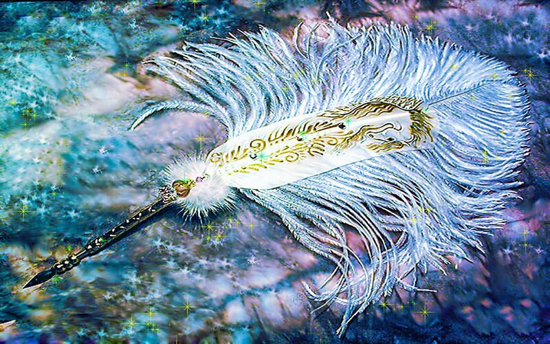 feather quill with golden design