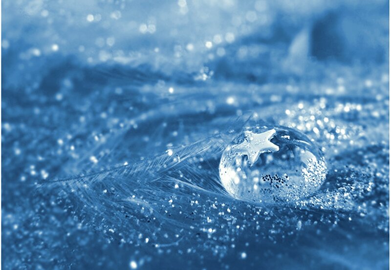 Feather with Water Droplet — Blue, Serene, Photograph