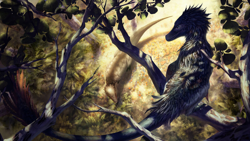 Feathered Dinosaur in Tree