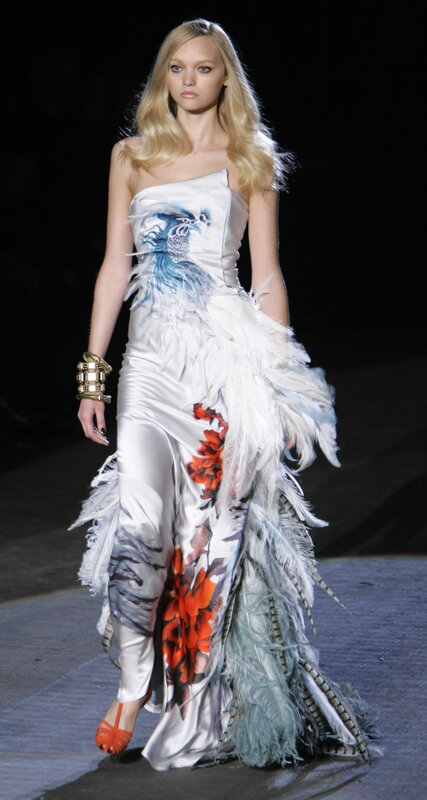 feathered gown fashion show