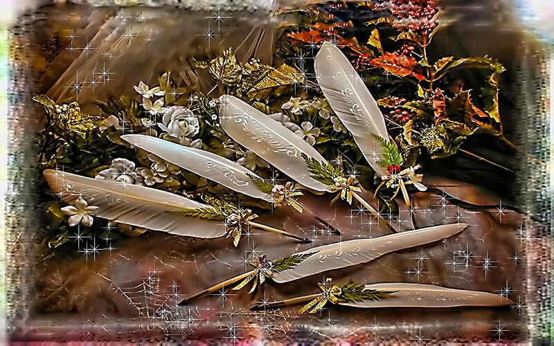 feathers with floral arrangement