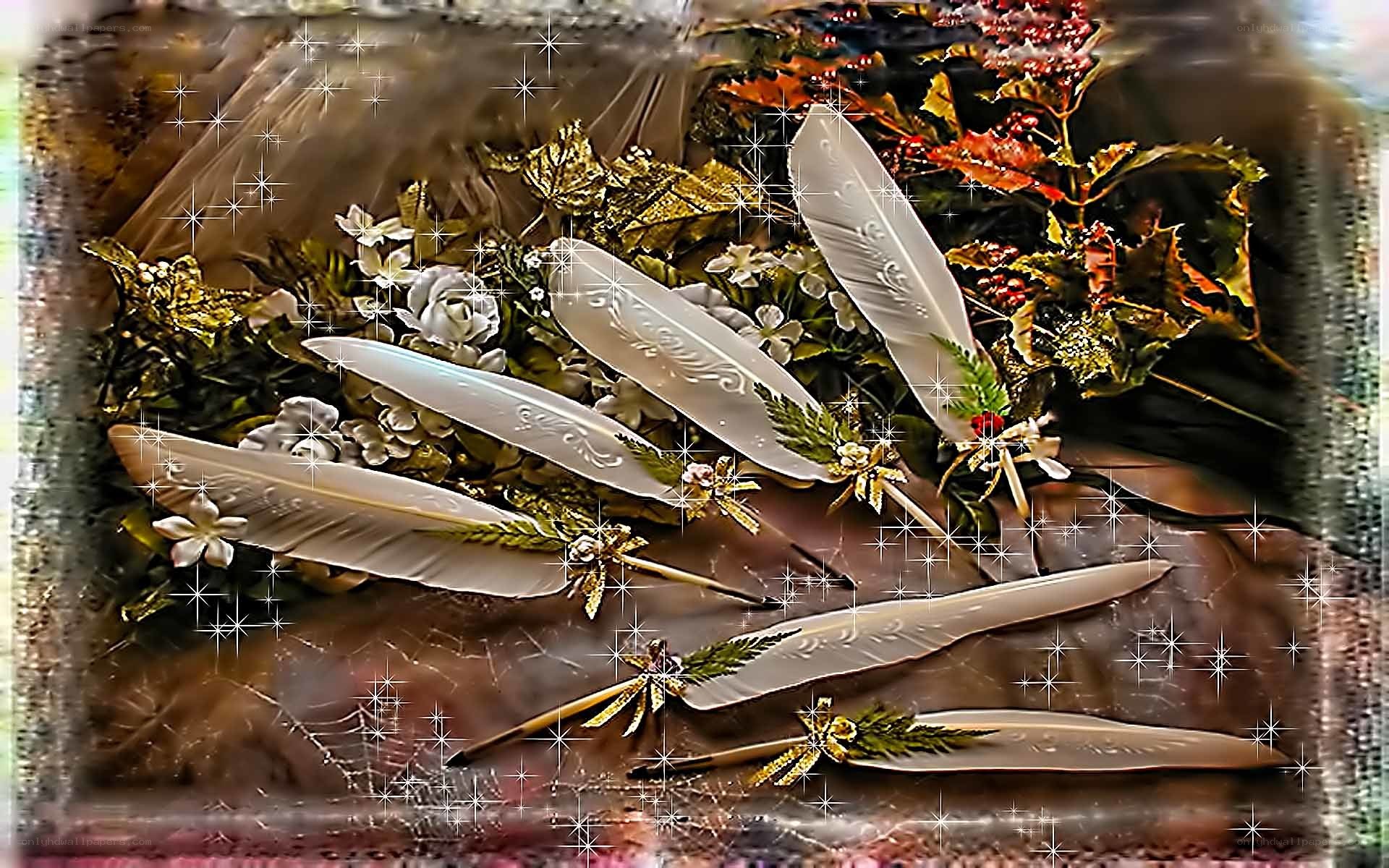 feathers with floral arrangement