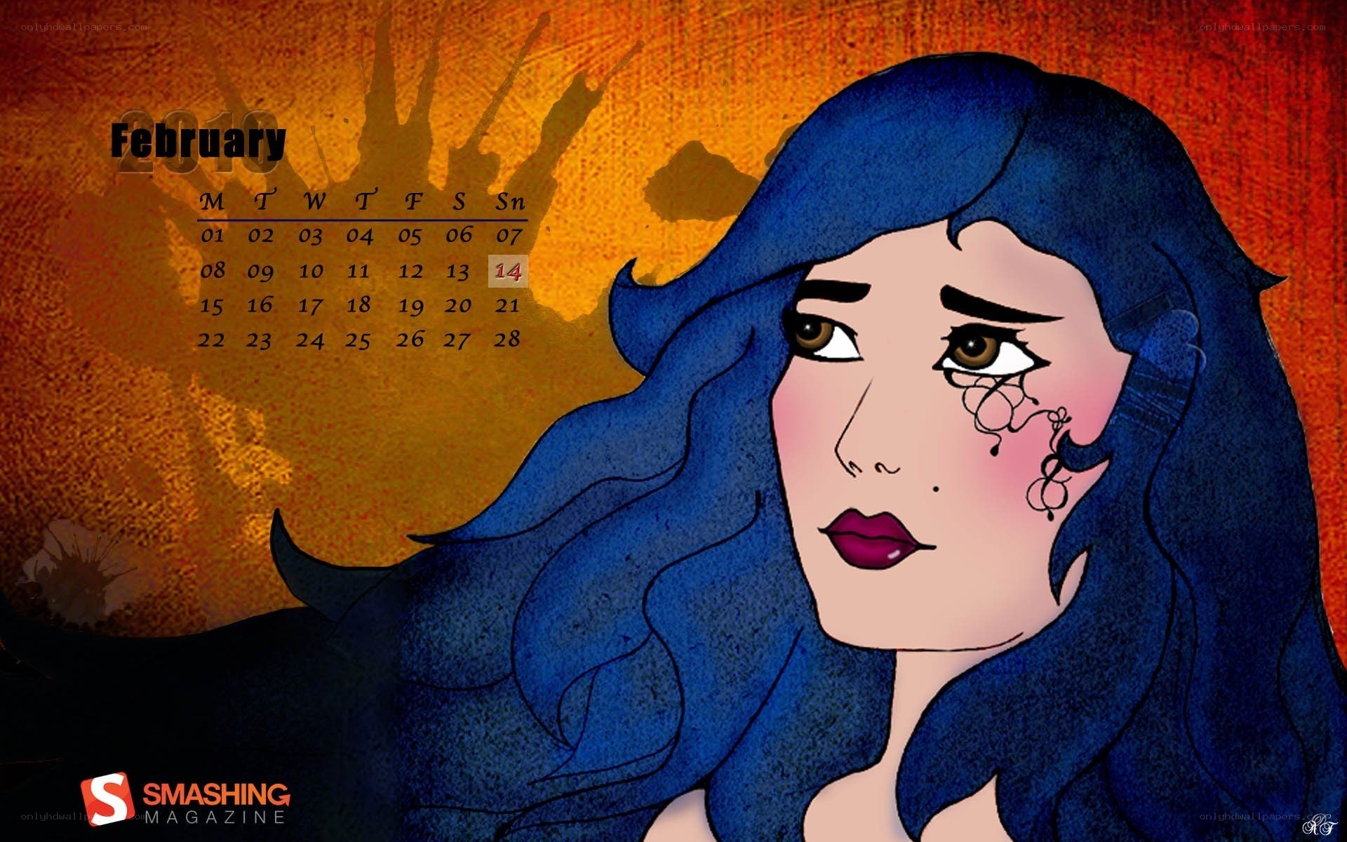 February 2010 calendar with art