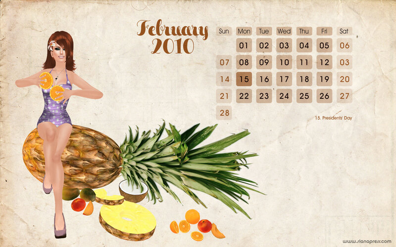 February 2010 calendar with fruit theme