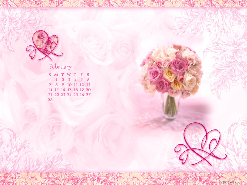 February calendar with roses