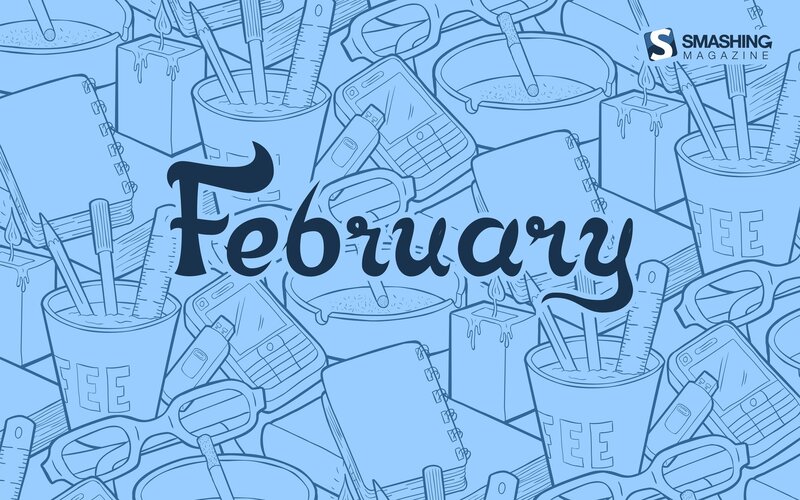 February illustration with office supplies