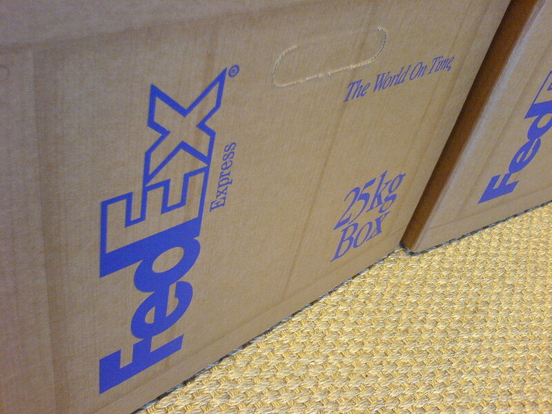FedEx boxes on floor