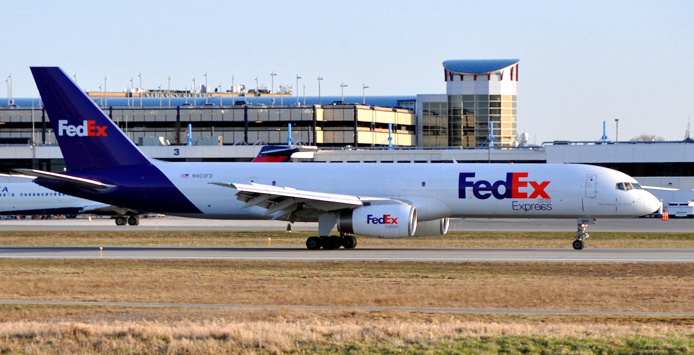 FedEx cargo plane on runway