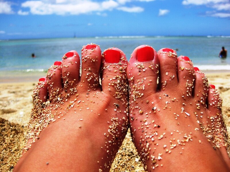 Feet on Sandy Beach — Blue