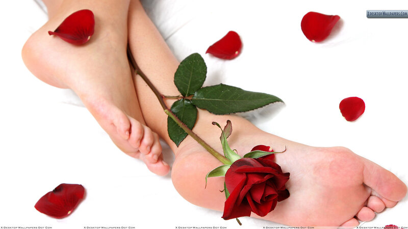 Feet with Rose Petals — Red