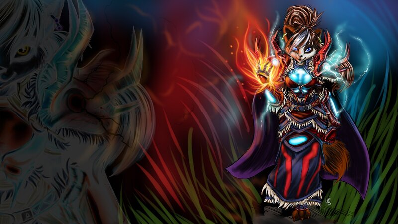 Feline mage with elemental powers