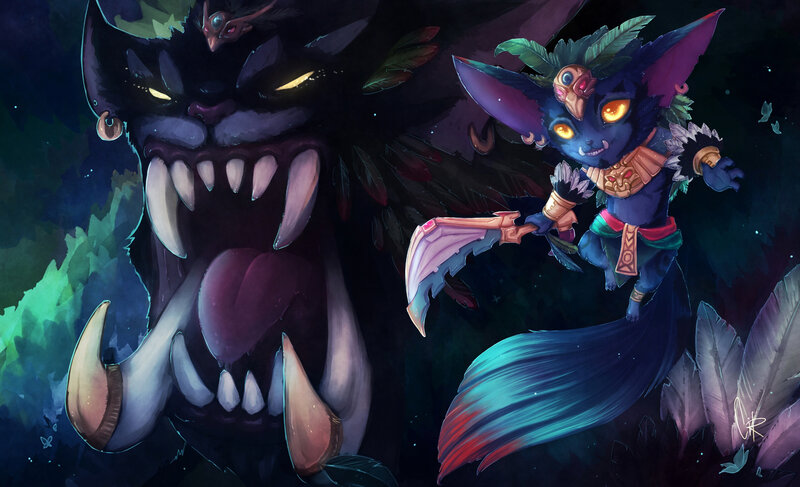 Feline warrior confronts a beast