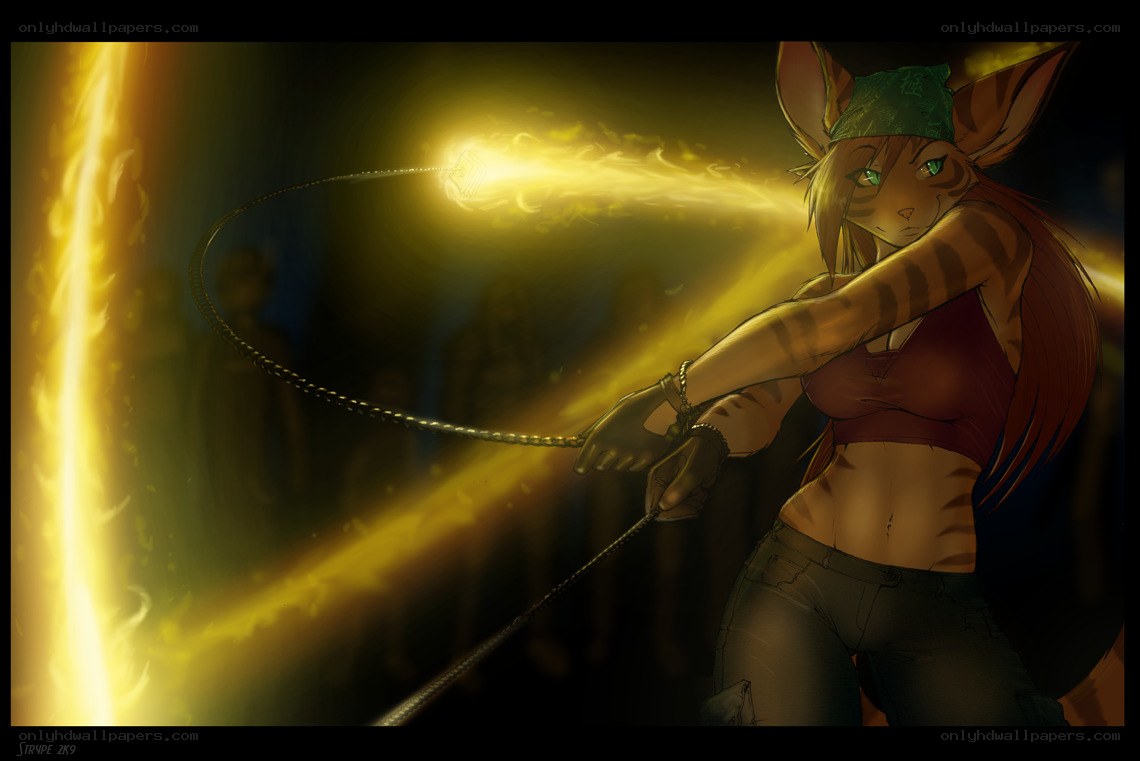 Feline warrior with whip