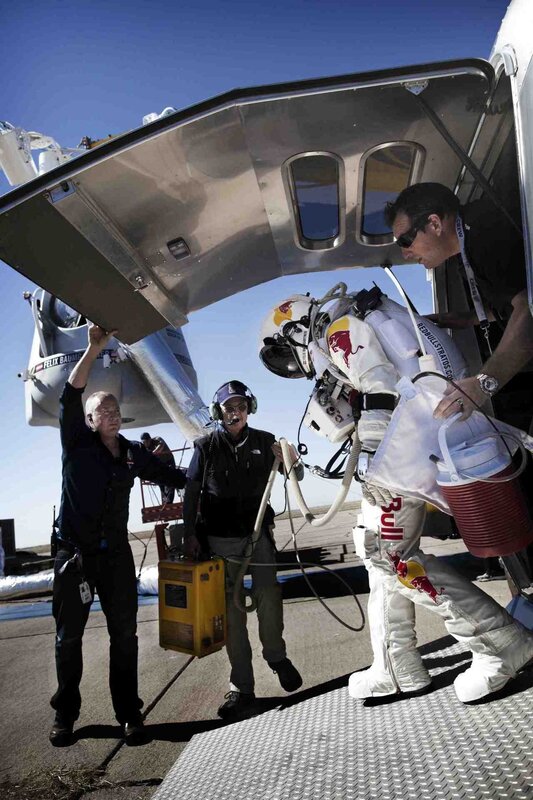 Felix Baumgartner preparing for jump