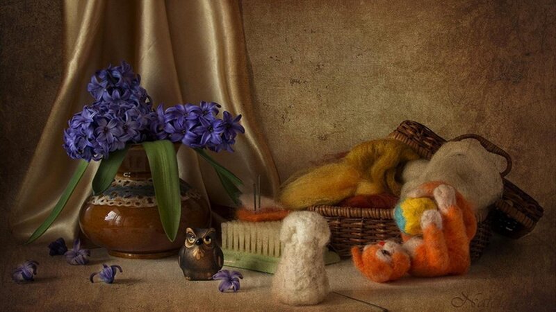 Felt Animals and Hyacinth