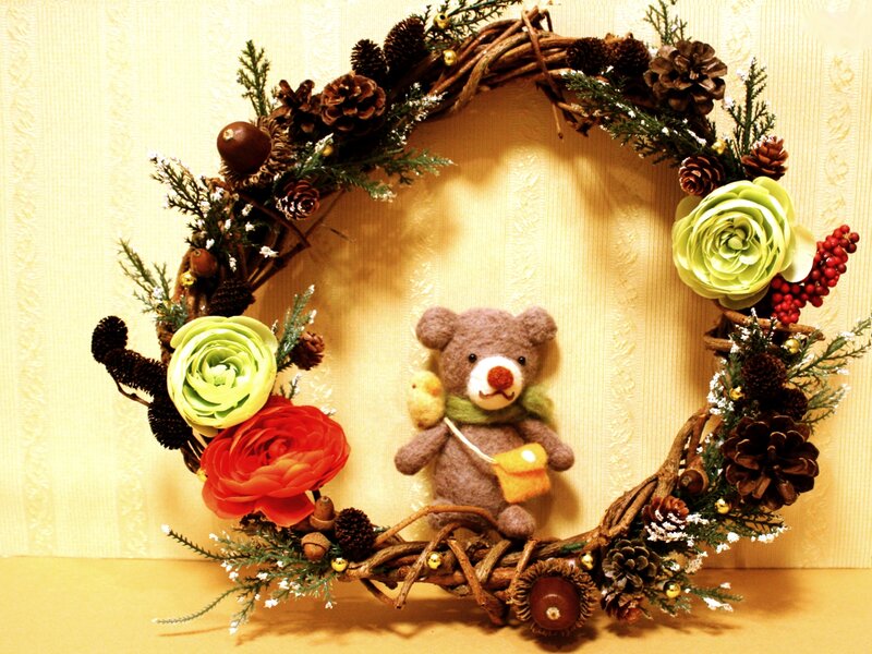 Felt Bear in Wreath