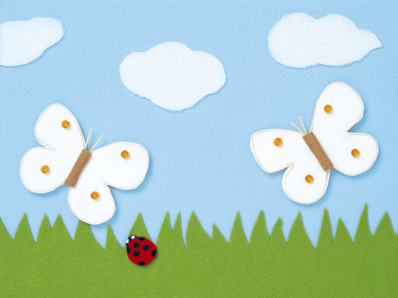 felt butterflies in a garden